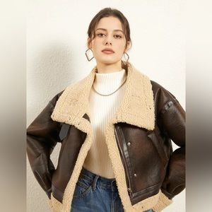 Commense Leisurely Shearling Leather Flight Jacket